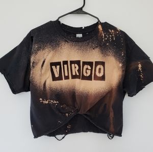 Virgo Zodiac Destructed Acid Wash Crop Tee w Tie